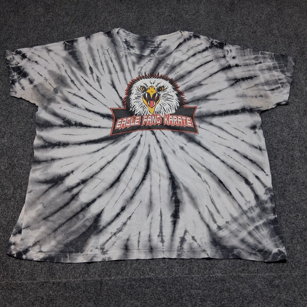 Cobra Kai Mens White & Black Dye Eagle Fang Karate Graphic Tee T-Shirt